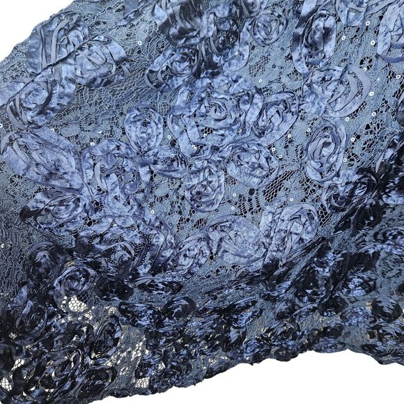 Alex Evenings Navy Tea-Length Soutache Sequined Dress Tie Belt Size 8 Party - Picture 8 of 11